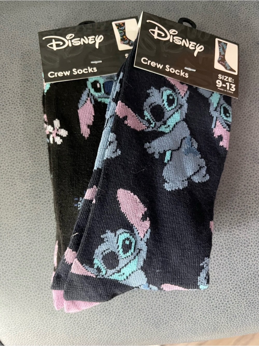 Disney Stitch Crew Socks - Black with Teal & Pink